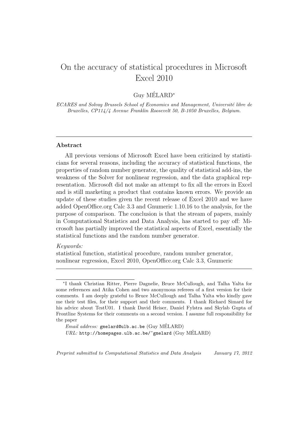 On the Accuracy of Statistical Procedures in Microsoft Excel 2010