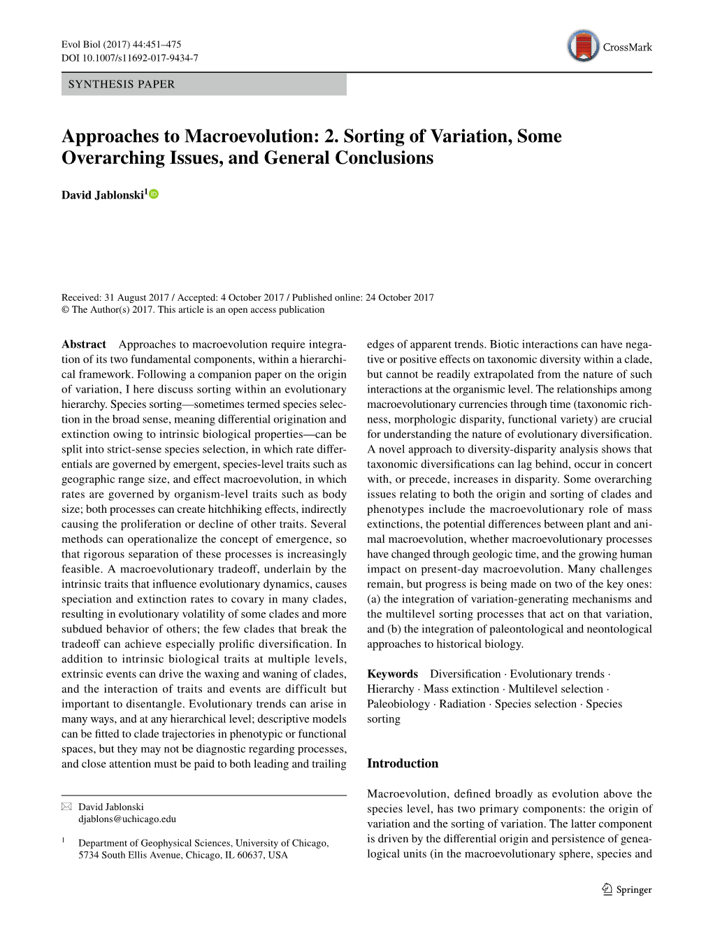 Approaches to Macroevolution: 2. Sorting of Variation, Some Overarching Issues, and General Conclusions