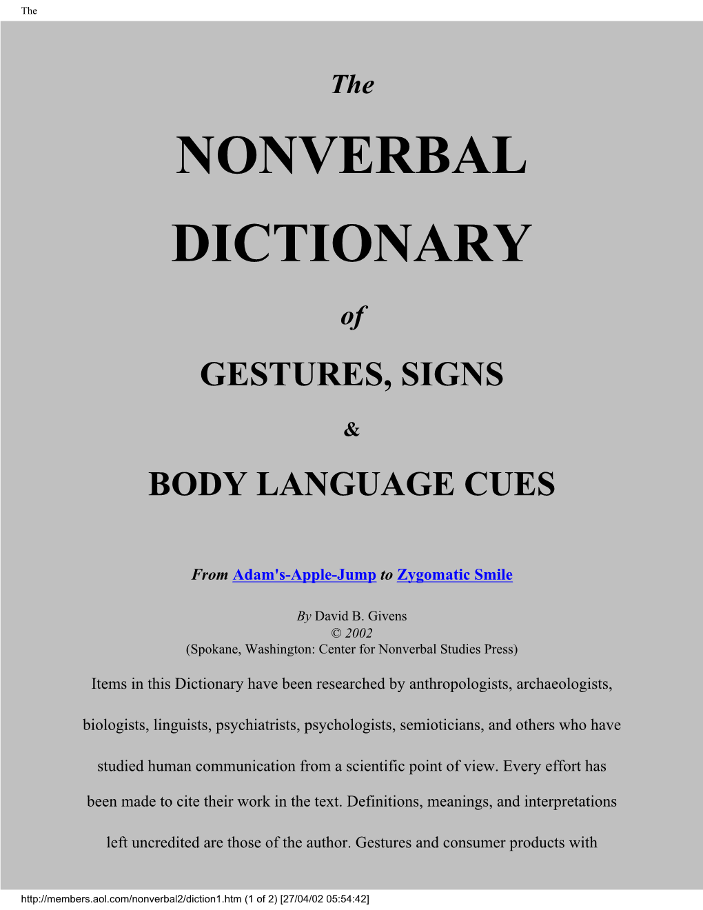 Nonverbal Dictionary