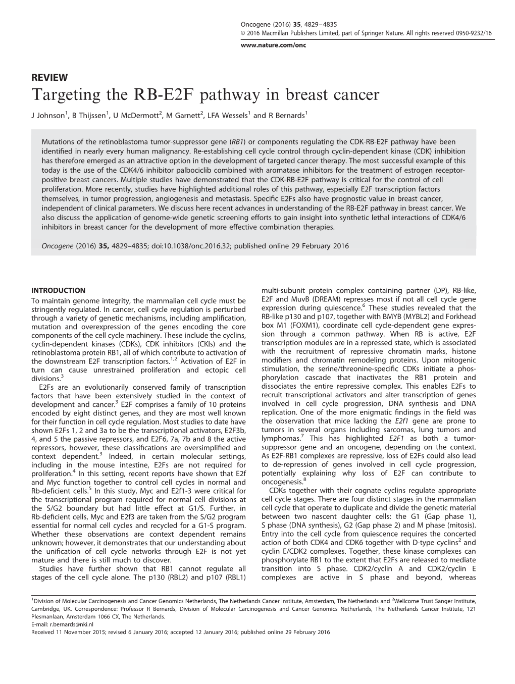 Targeting the RB-E2F Pathway in Breast Cancer