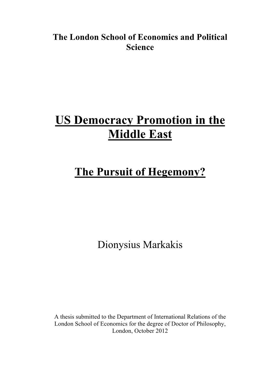 US Democracy Promotion in the Middle East