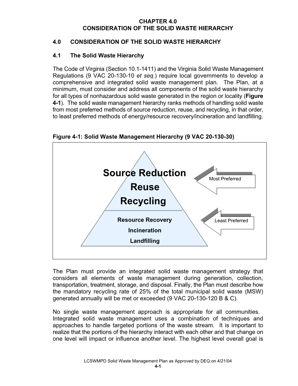 Consideration of the Solid Waste Hierarchy