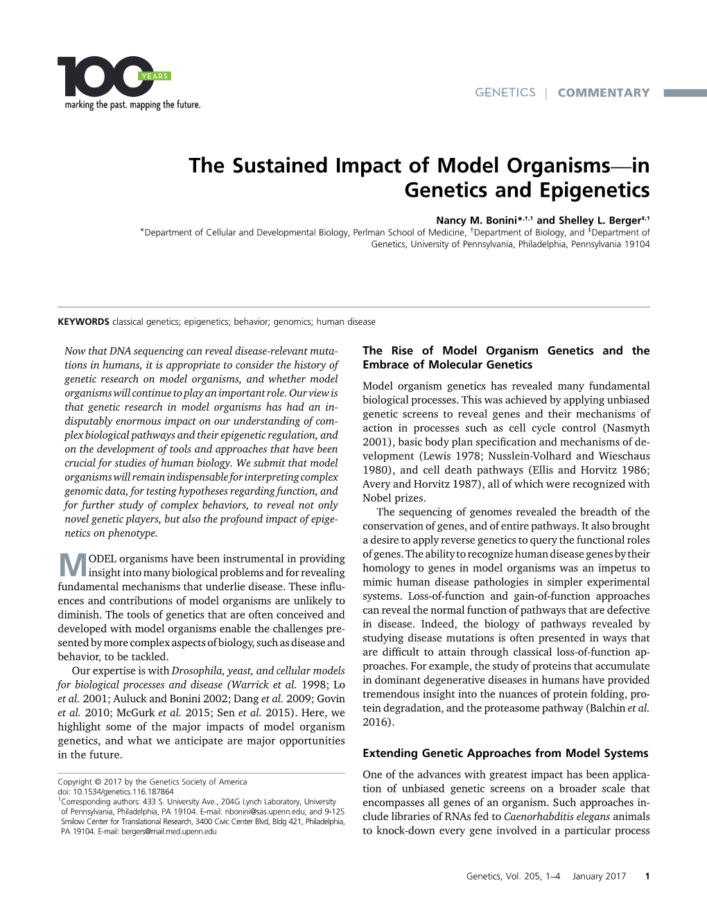 The Sustained Impact of Model Organisms—In Genetics and Epigenetics