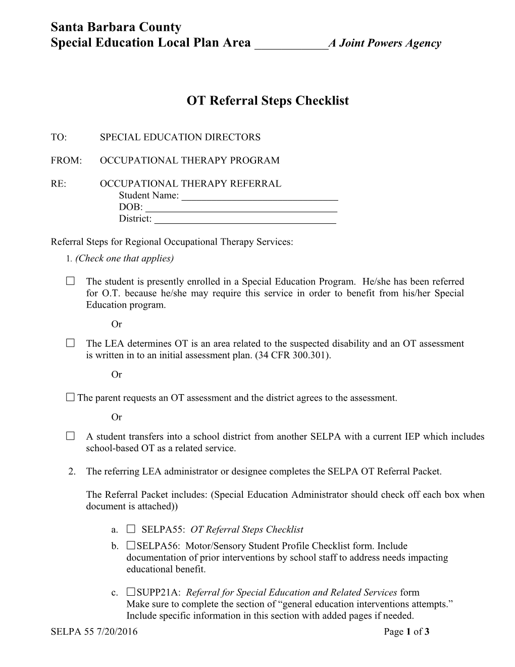 Special Education Local Plan Area ______A Joint Powers Agency