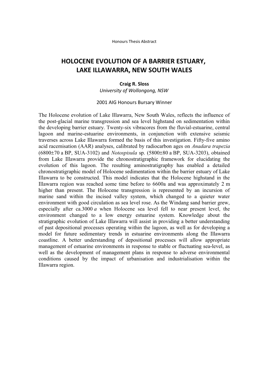 Holocene Evolution of a Barrier Estuary