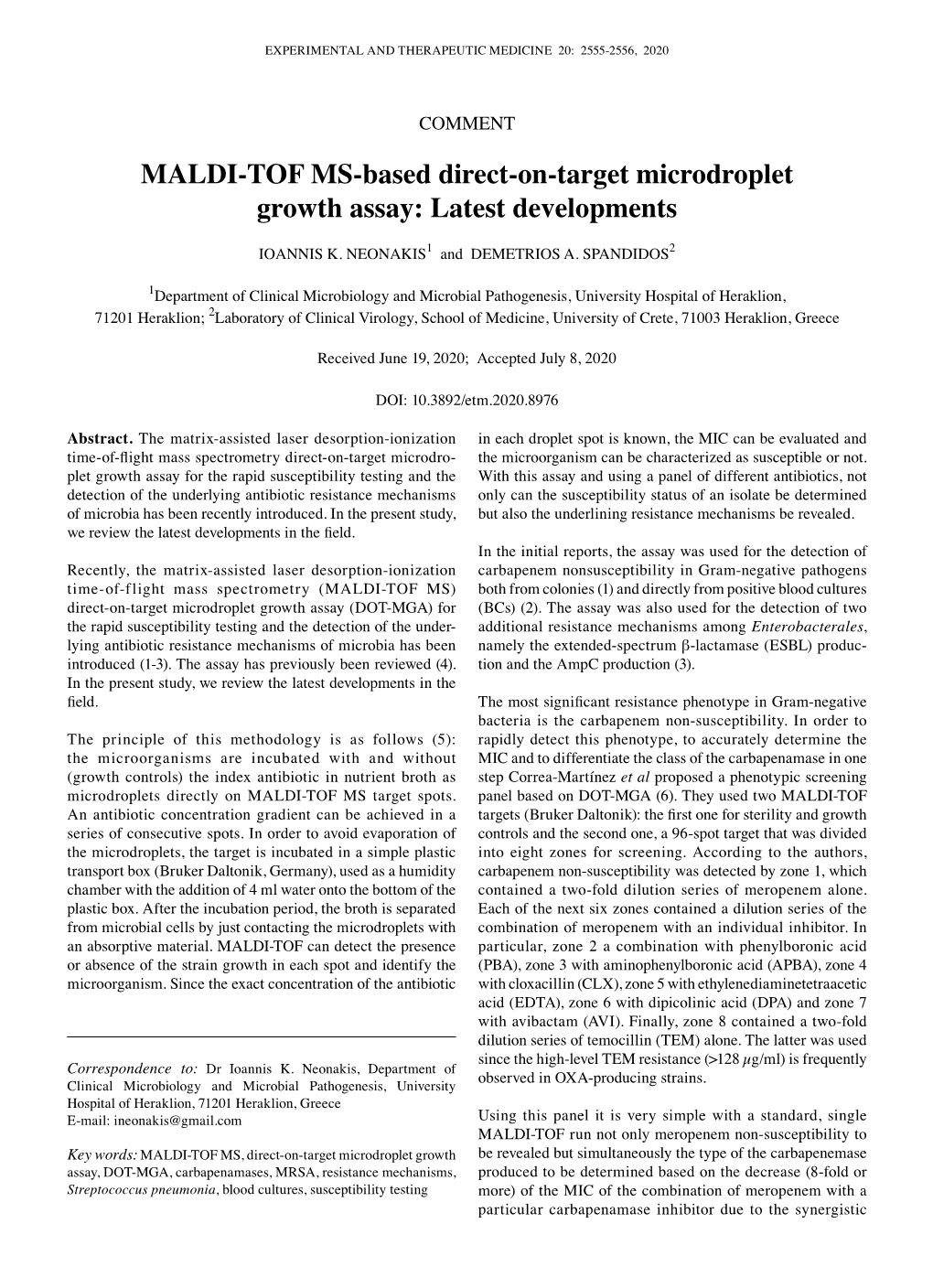 MALDI‑TOF MS‑Based Direct‑On‑Target Microdroplet Growth Assay: Latest Developments