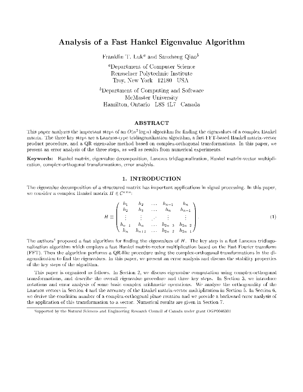 Analysis of a Fast Hankel Eigenvalue Algorithm