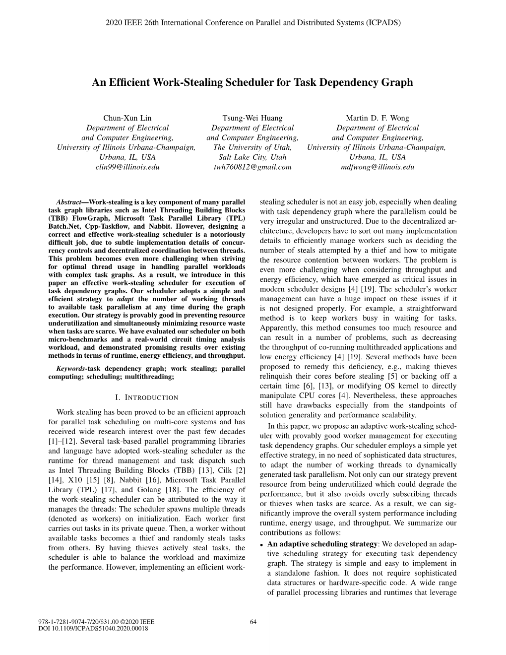 An Efficient Work-Stealing Scheduler for Task Dependency Graph