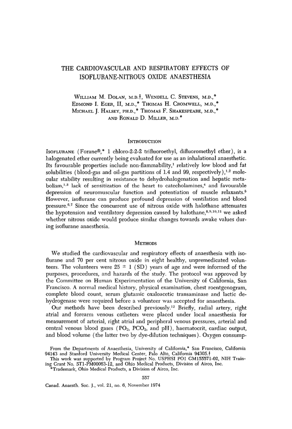 The Cardiovascular and Respiratory Effects of Isoflurane-Nitrous Oxide Anaesthesia