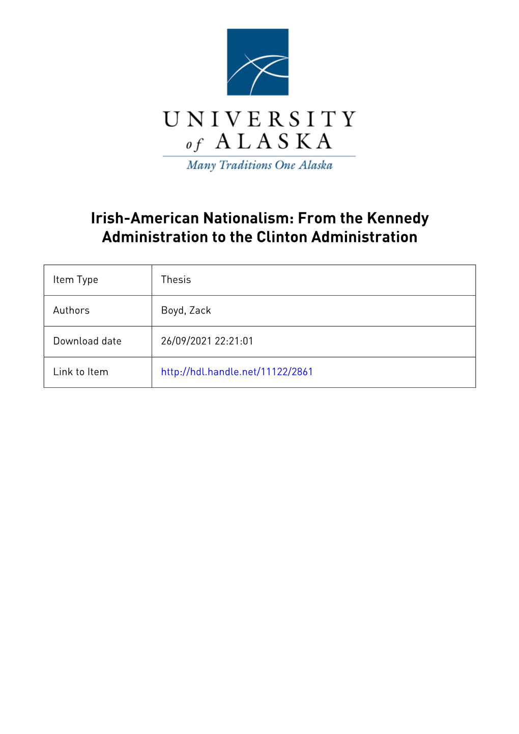 Irish-American Nationalism: from the Kennedy Administration to the Clinton Administration