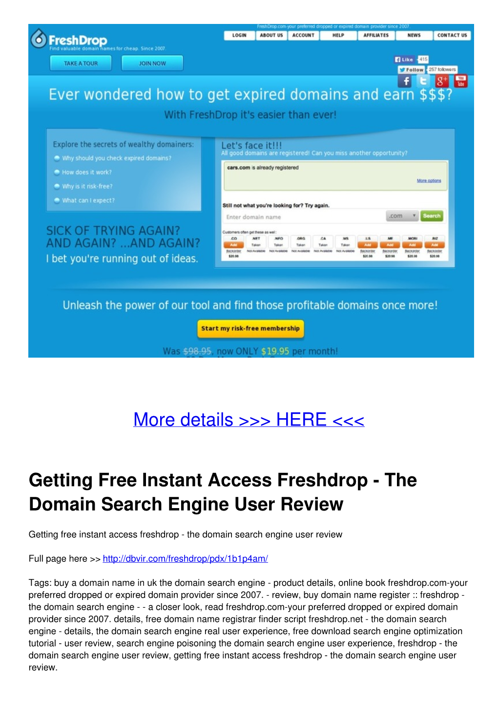 Getting Free Instant Access Freshdrop - the Domain Search Engine User Review