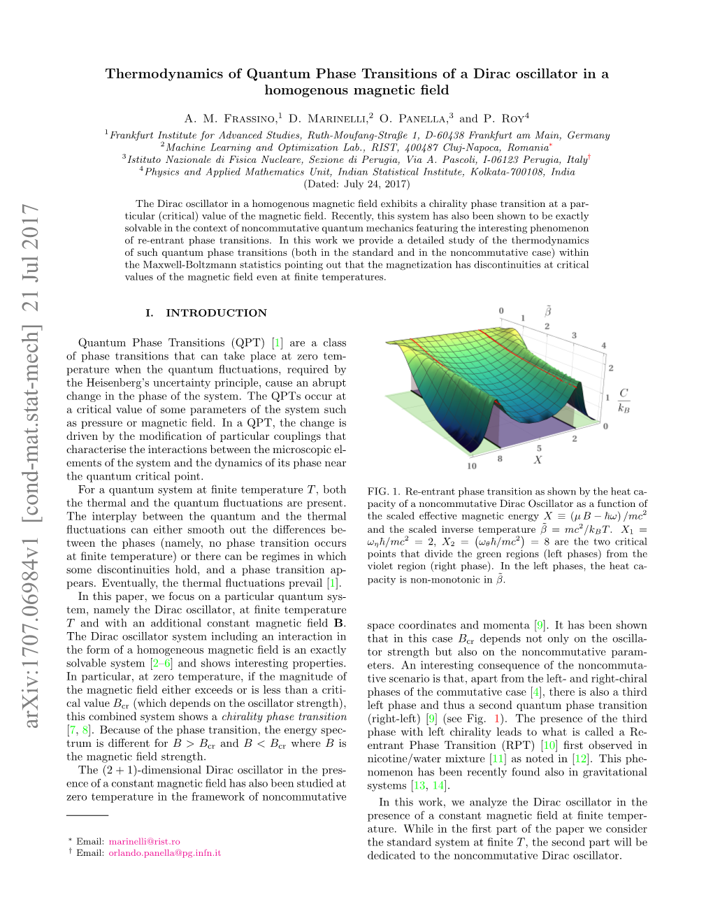 Thermodynamics of Quantum Phase Transitions of a Dirac Oscillator in a Homogenous Magnetic ﬁeld