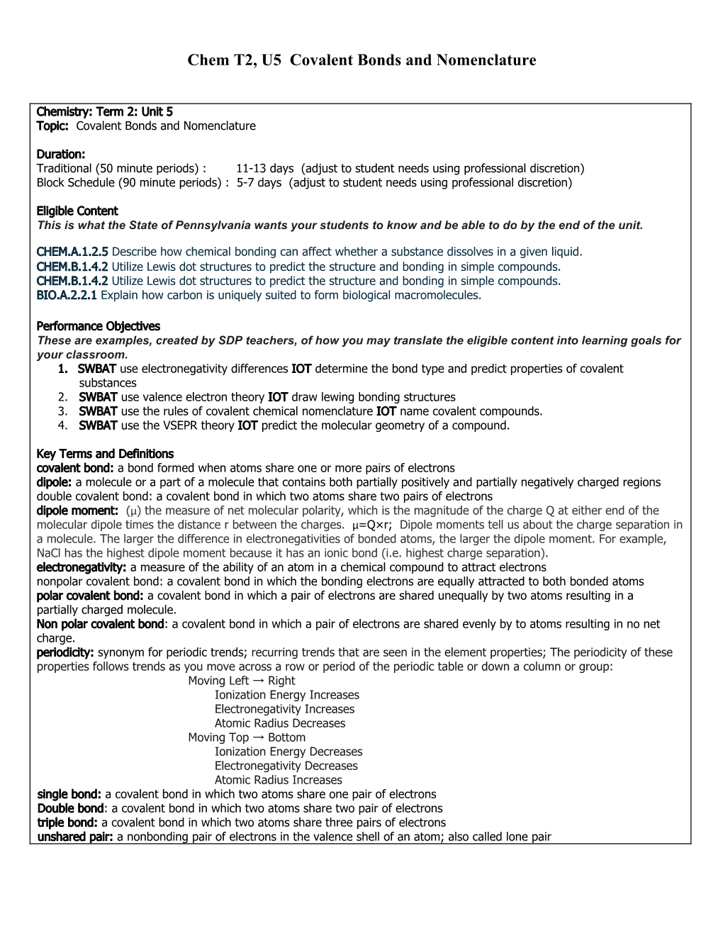 Chem T2, U5 Covalent Bonds and Nomenclature ​ ​ ​ ​ ​ ​​ ​ ​ ​ ​ ​ ​ ​