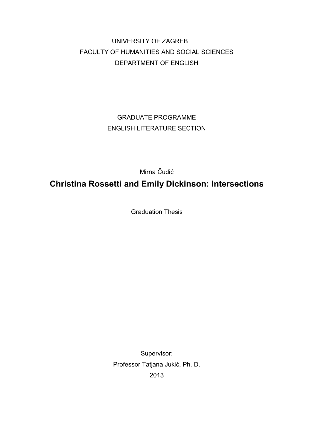 Christina Rossetti and Emily Dickinson: Intersections