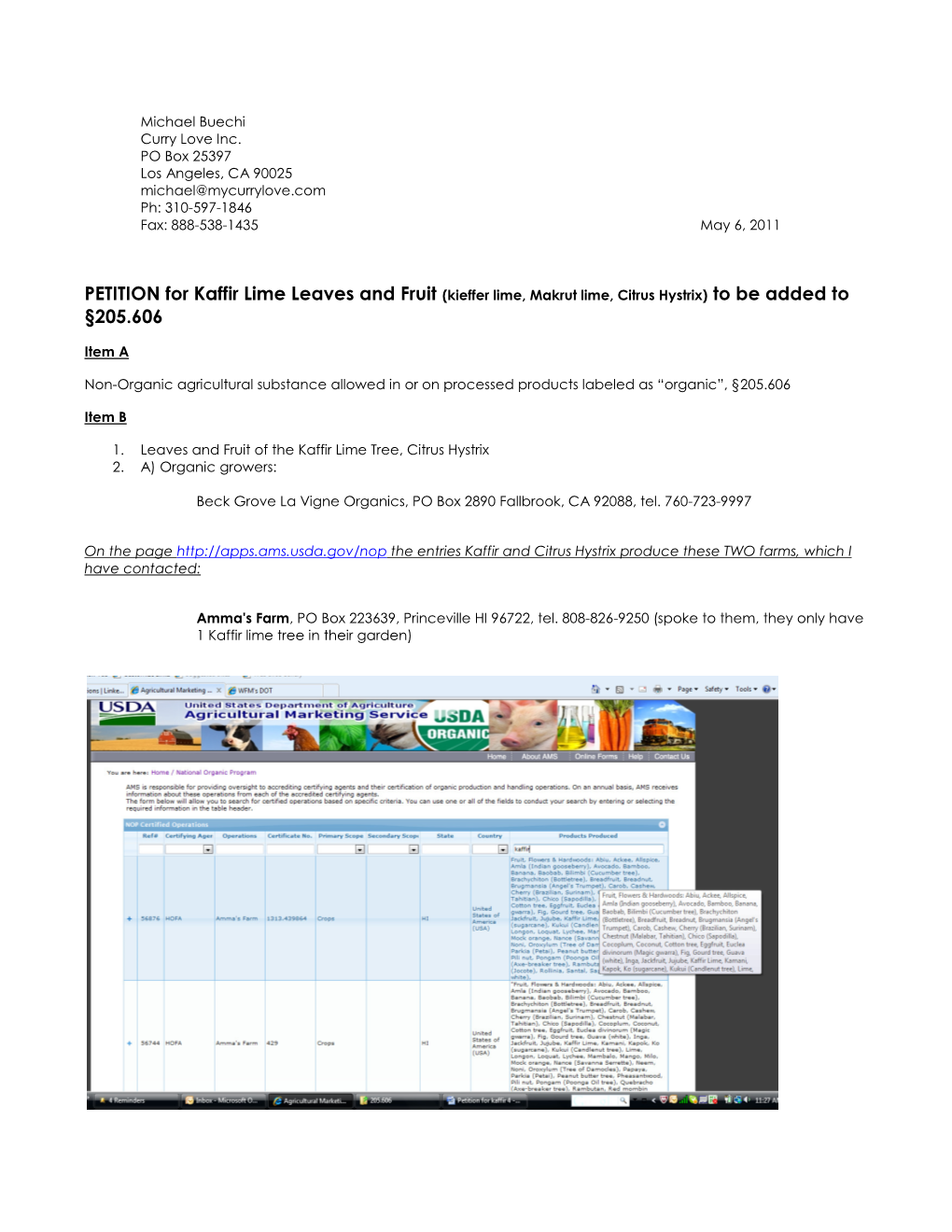 PETITION for Kaffir Lime Leaves and Fruit (Kieffer Lime, Makrut Lime, Citrus Hystrix) to Be Added to §205.606