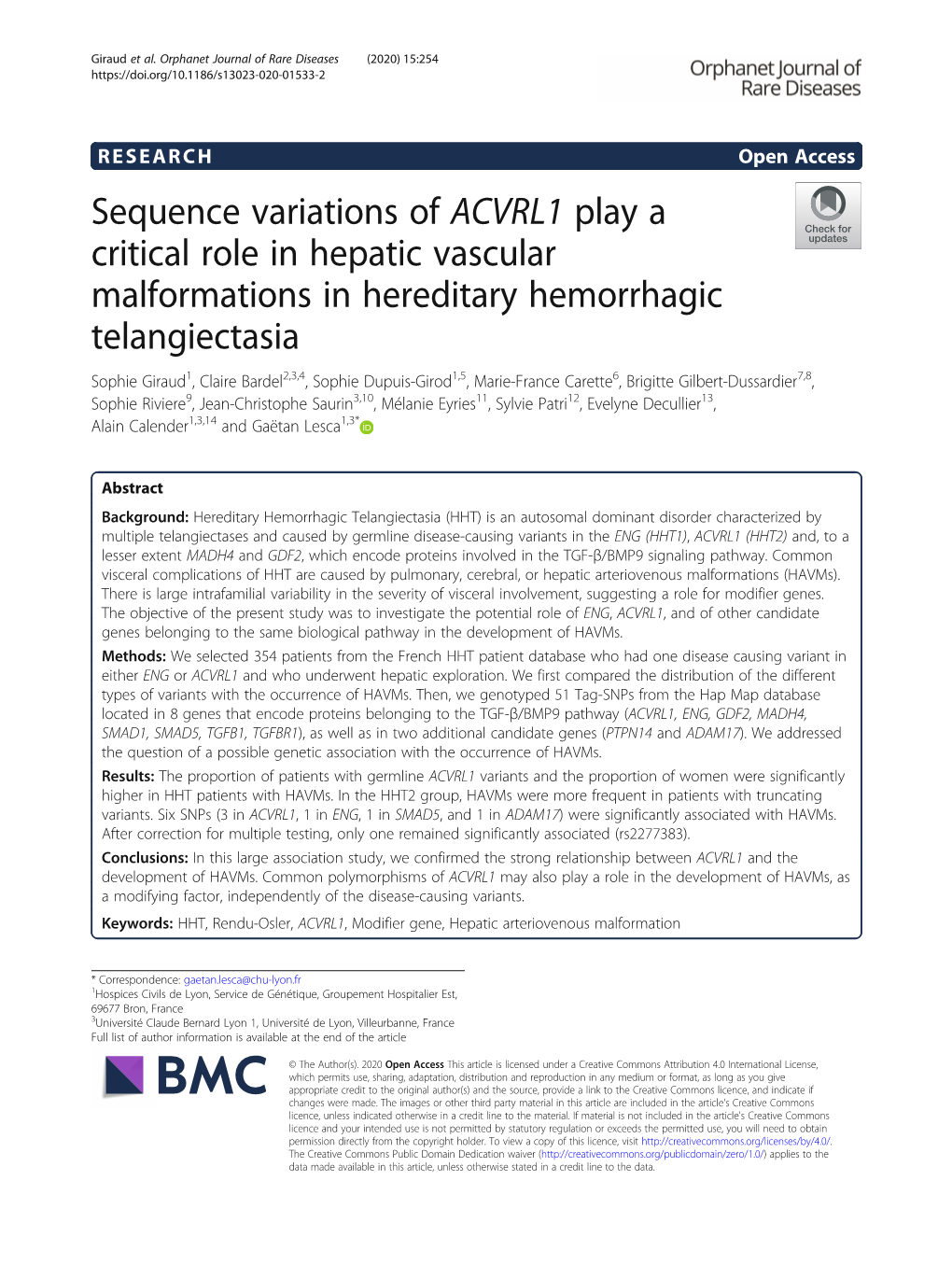 Sequence Variations of ACVRL1 Play a Critical Role in Hepatic Vascular