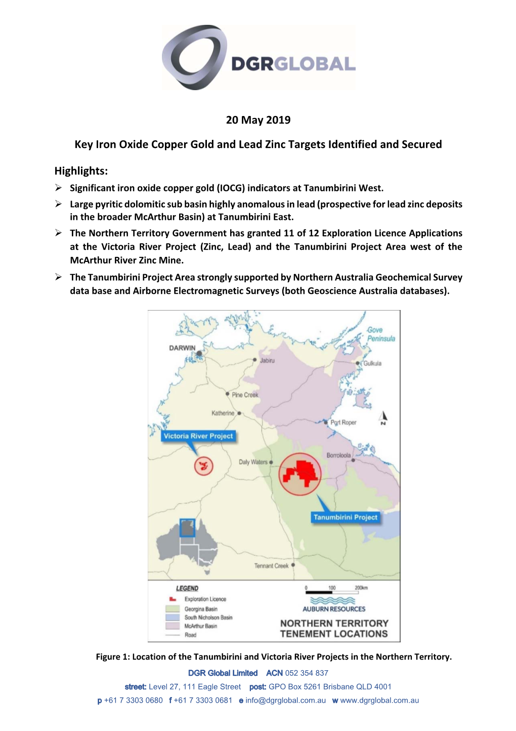 20 May 2019 Key Iron Oxide Copper Gold and Lead Zinc Targets