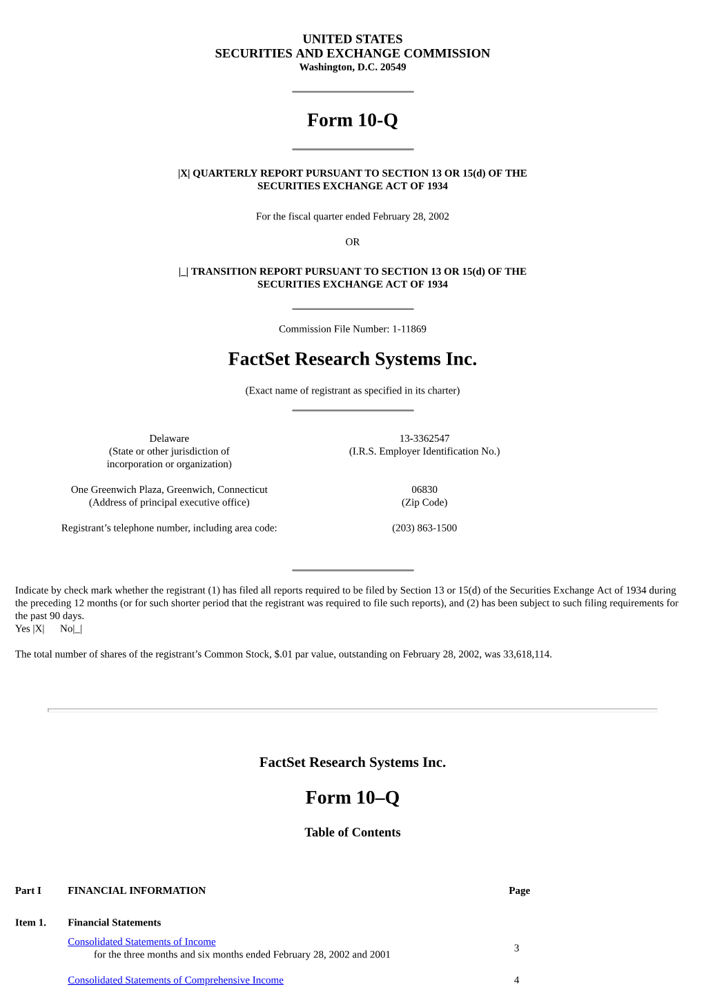 Form 10-Q Factset Research Systems Inc