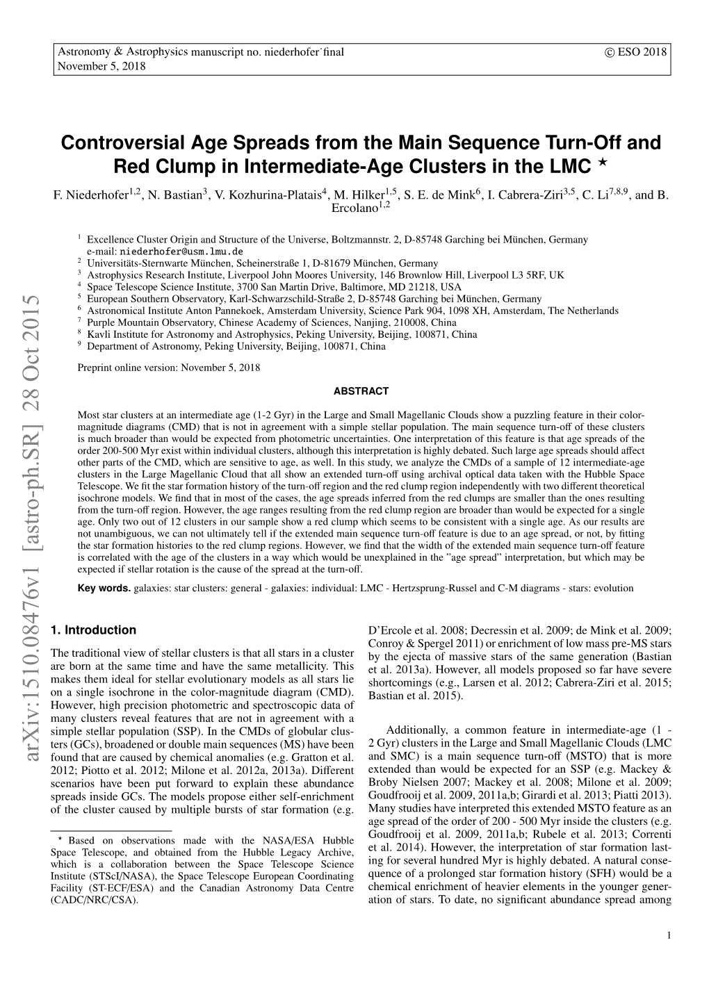 Controversial Age Spreads from the Main Sequence Turn-Off and Red Clump in Intermediate-Age Clusters in the LMC ? F