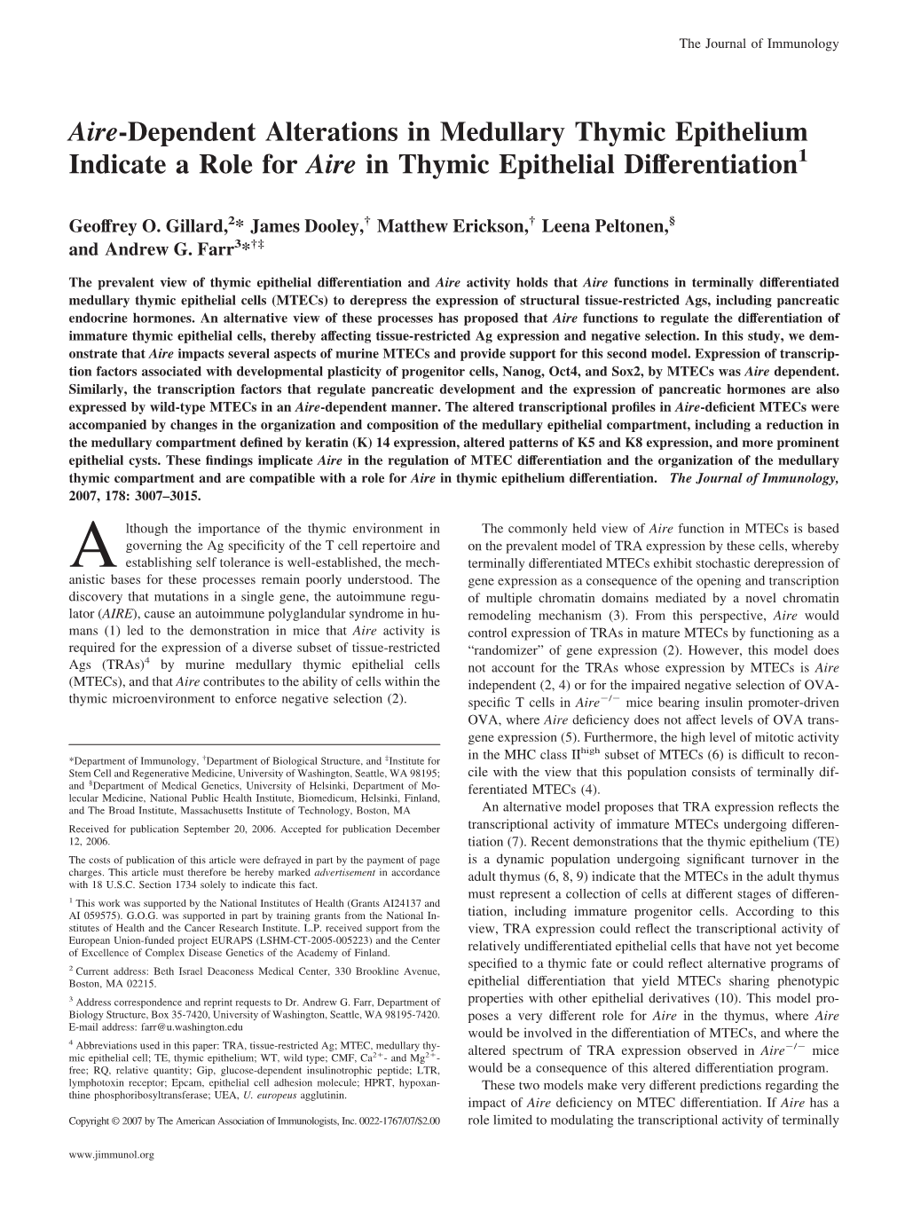 In Thymic Epithelial Differentiation Aire