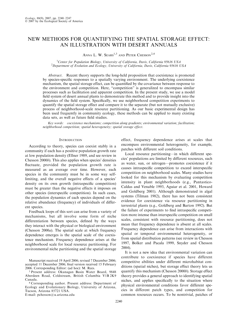 New Methods for Quantifying the Spatial Storage Effect: an Illustration with Desert Annuals