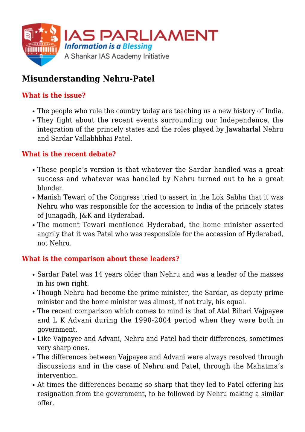 Misunderstanding Nehru-Patel