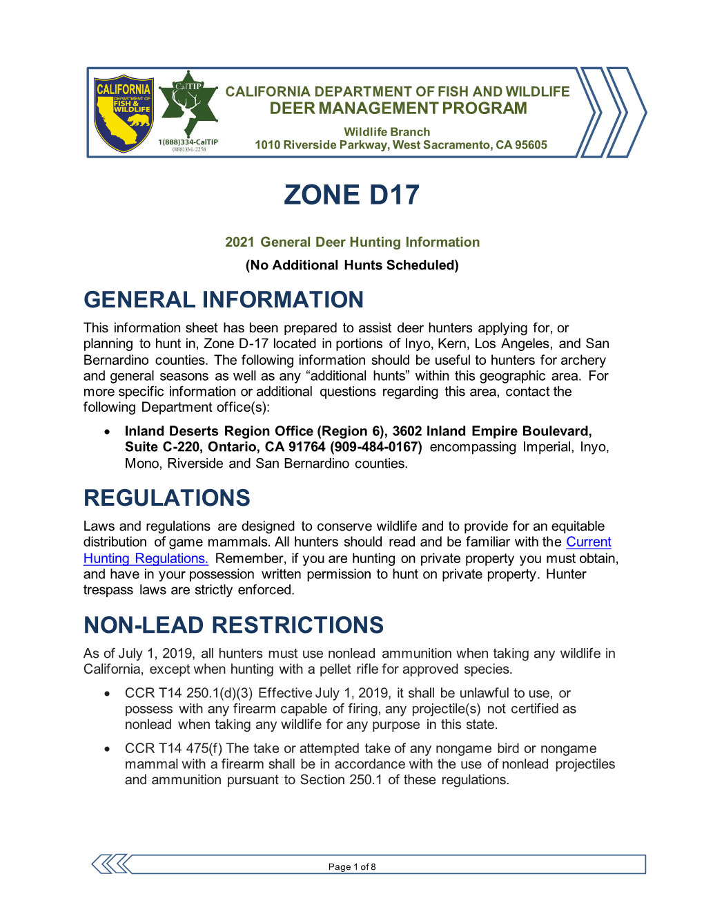 2021 D17 Zone Hunt Info