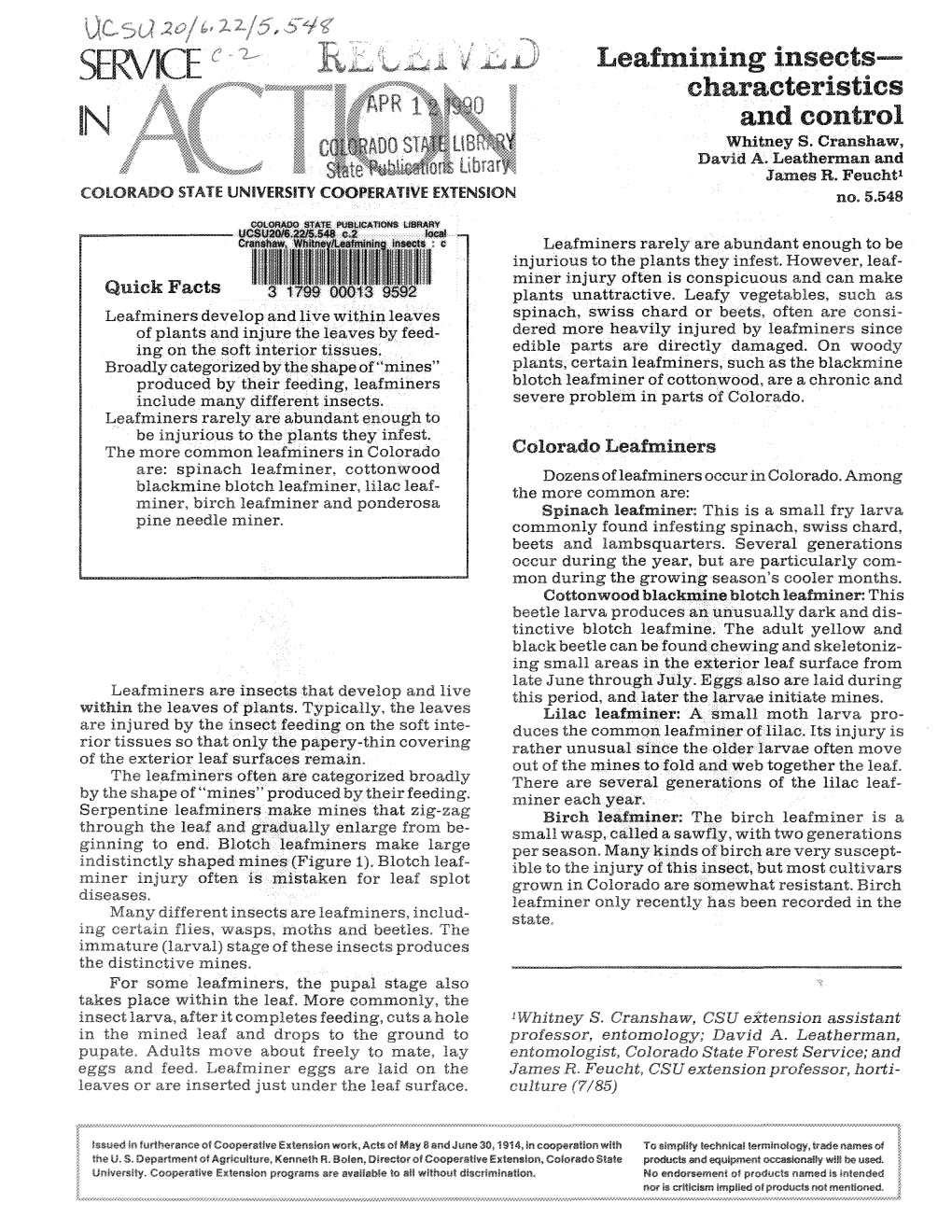 Leafmining Insects— Characteristics and Control Whitney S