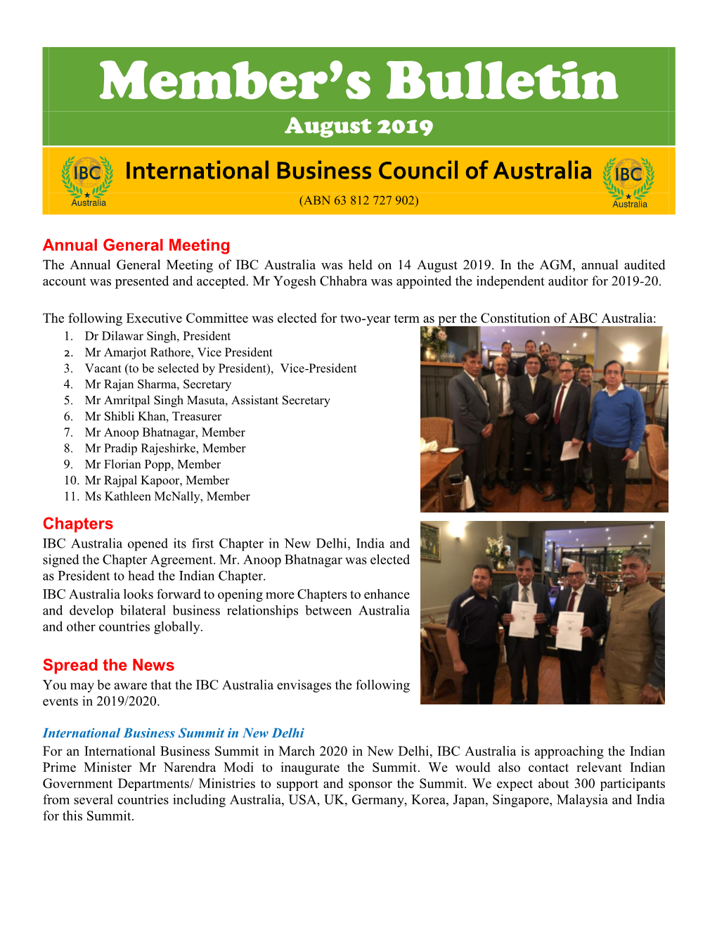 Member's Bulletin – August 2019