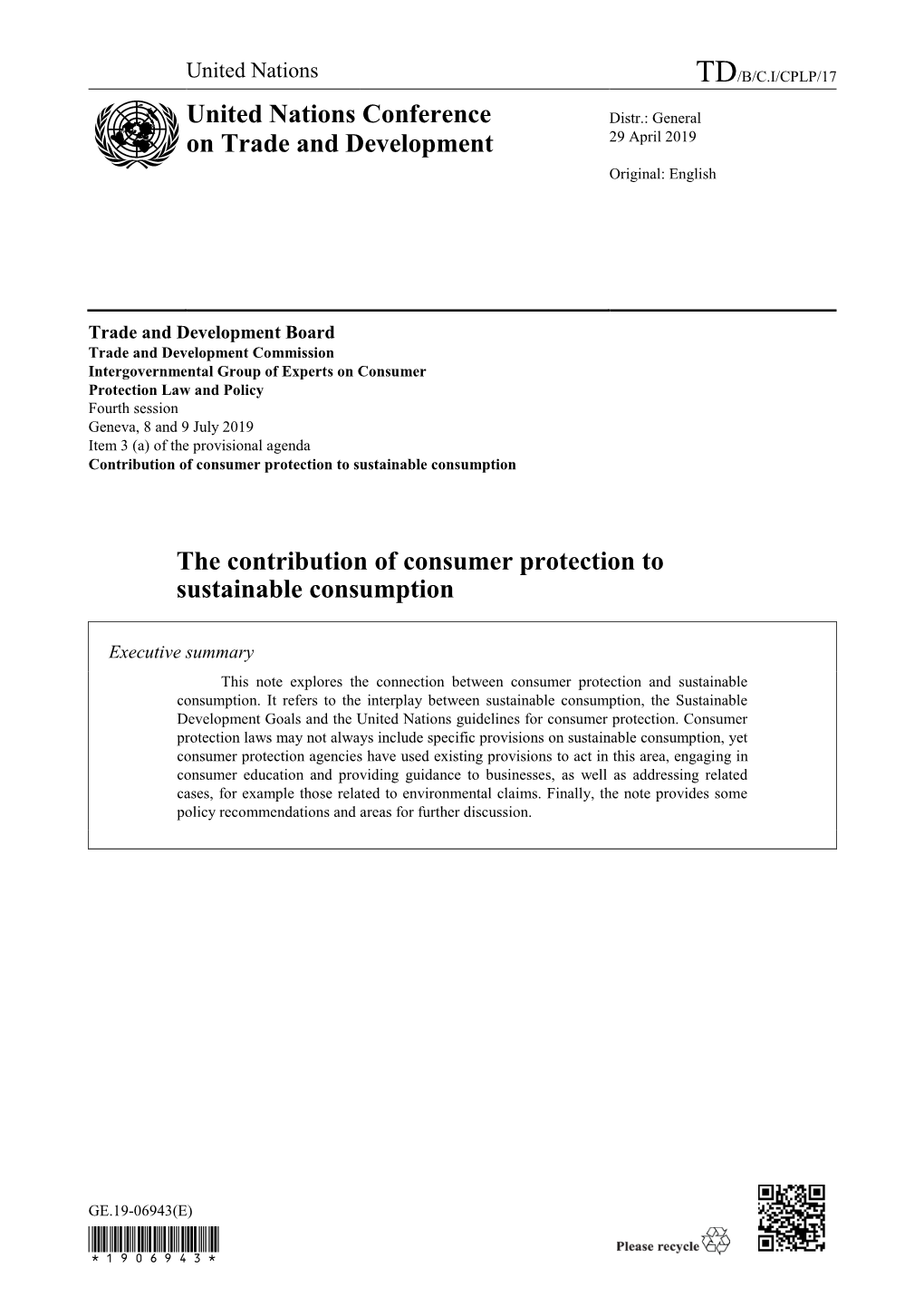 The Contribution of Consumer Protection to Sustainable Consumption