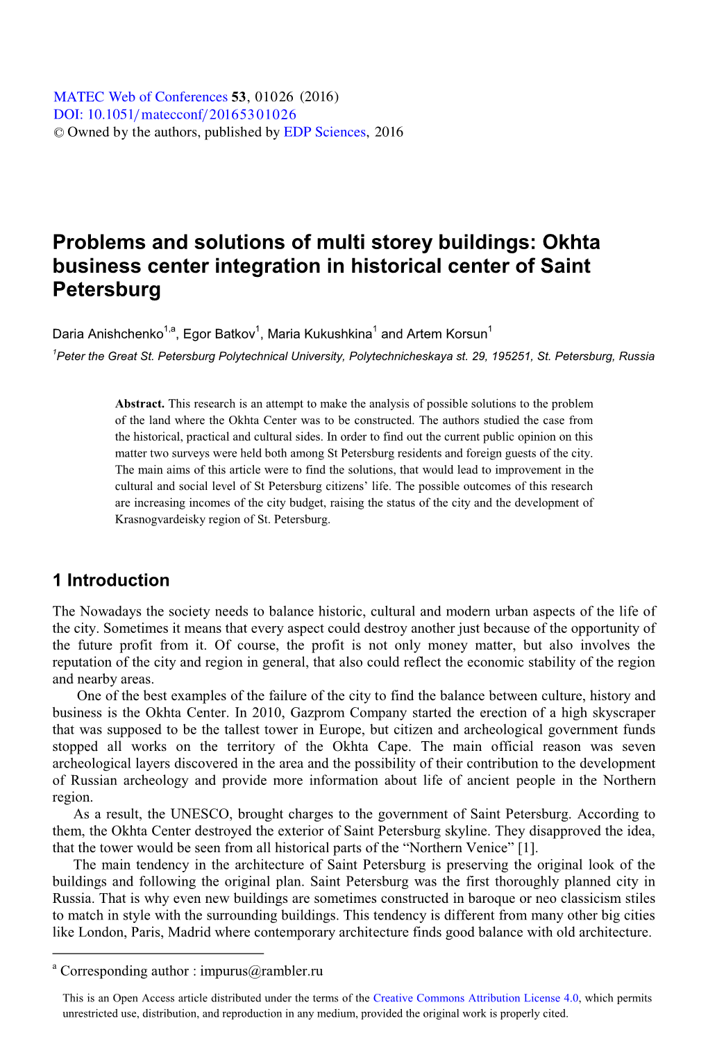 Problems and Solutions of Multi Storey Buildings: Okhta Business Center Integration in Historical Center of Saint Petersburg