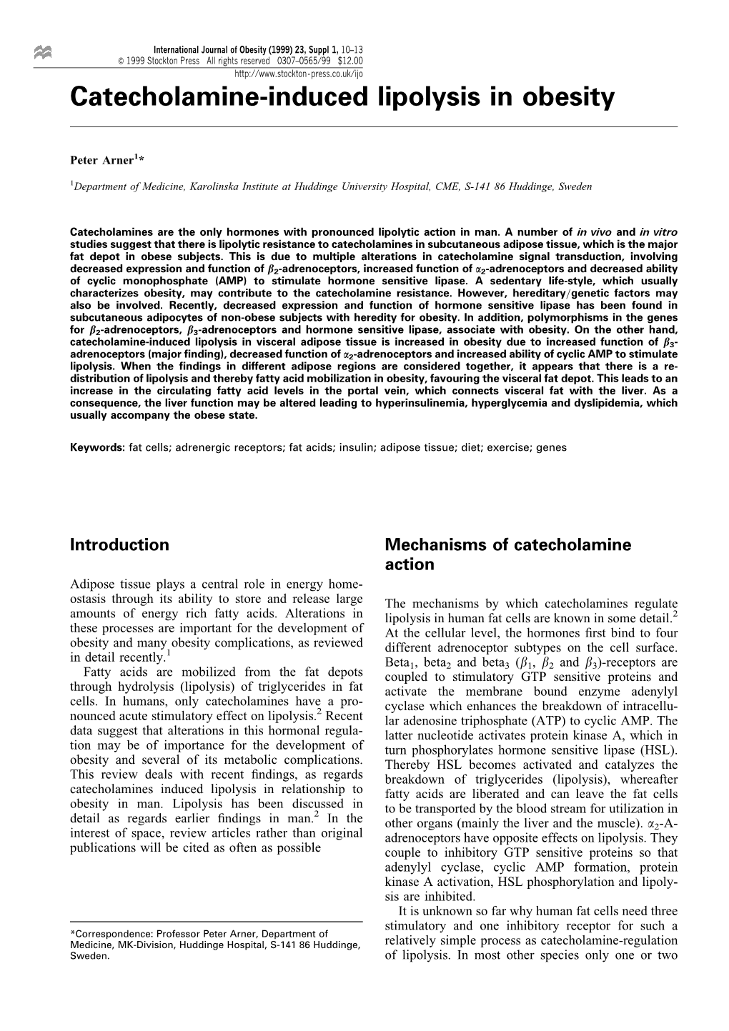 Catecholamine-Induced Lipolysis in Obesity