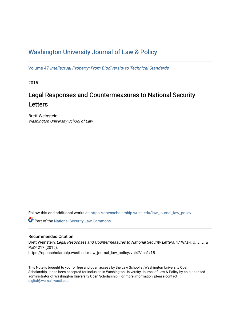 Legal Responses and Countermeasures to National Security Letters