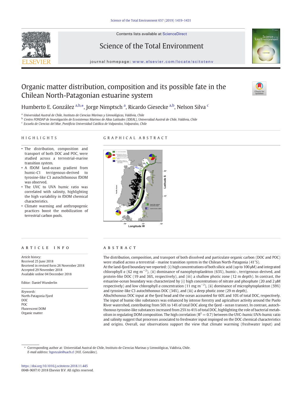 Organic Matter Distribution, Composition and Its Possible Fate in the Chilean North-Patagonian Estuarine System