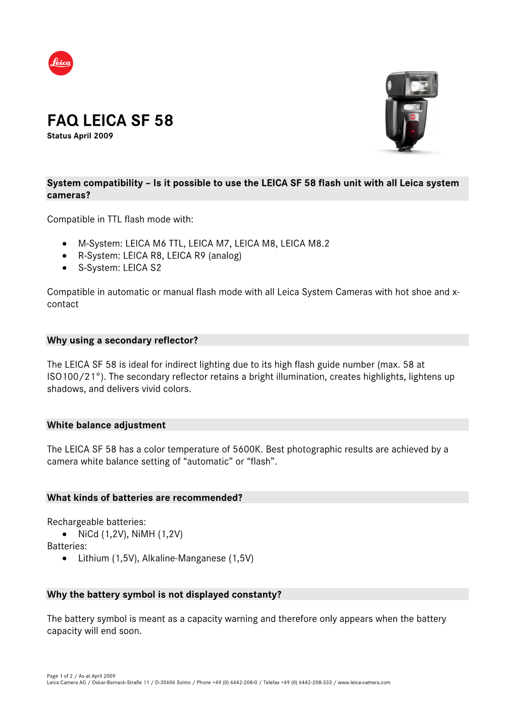 FAQ LEICA SF 58 April 2009 En