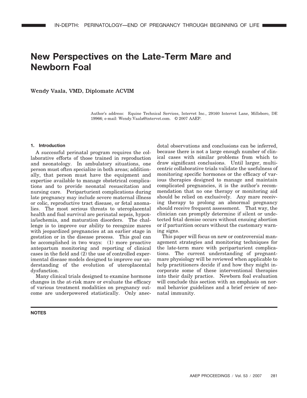 New Perspectives on the Late-Term Mare and Newborn Foal