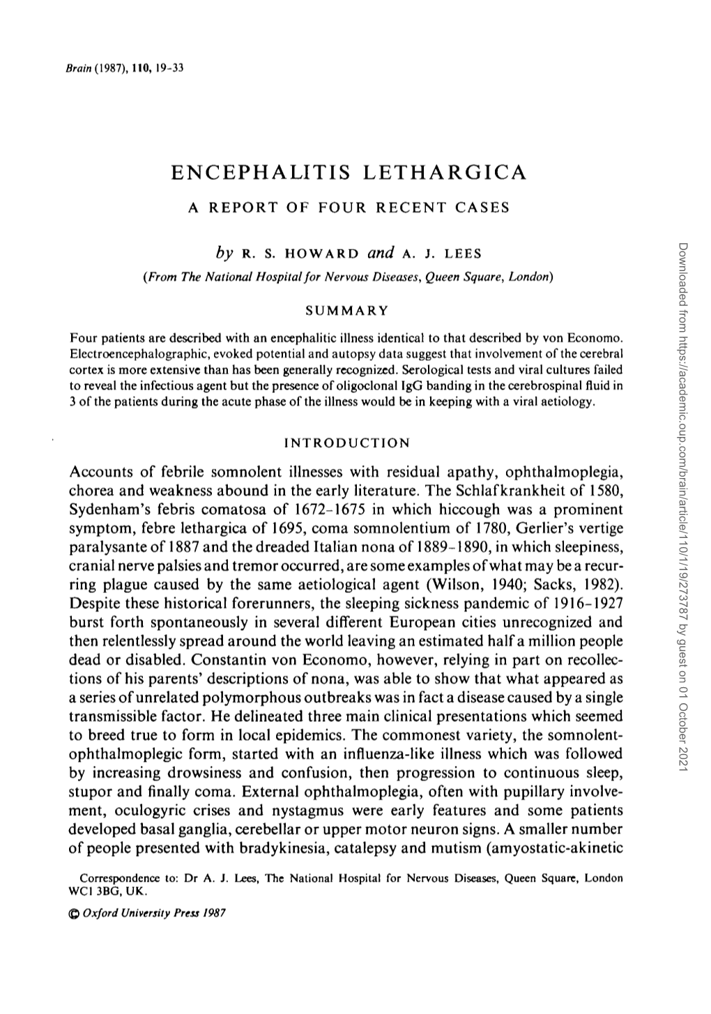 Encephalitis Lethargica