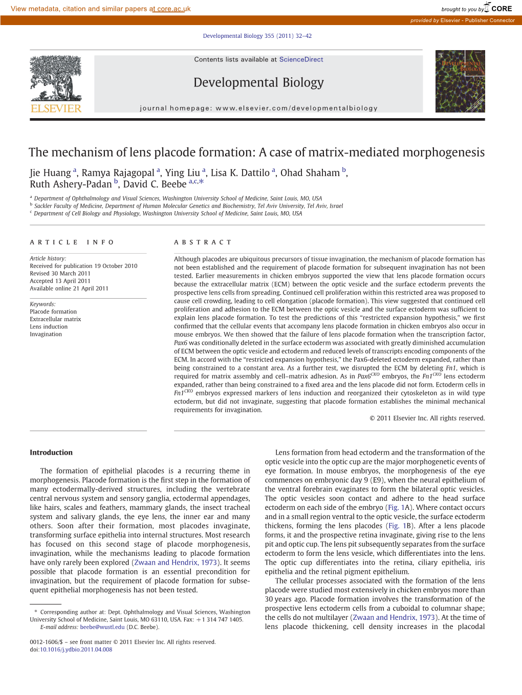 The Mechanism of Lens Placode Formation: a Case of Matrix-Mediated Morphogenesis