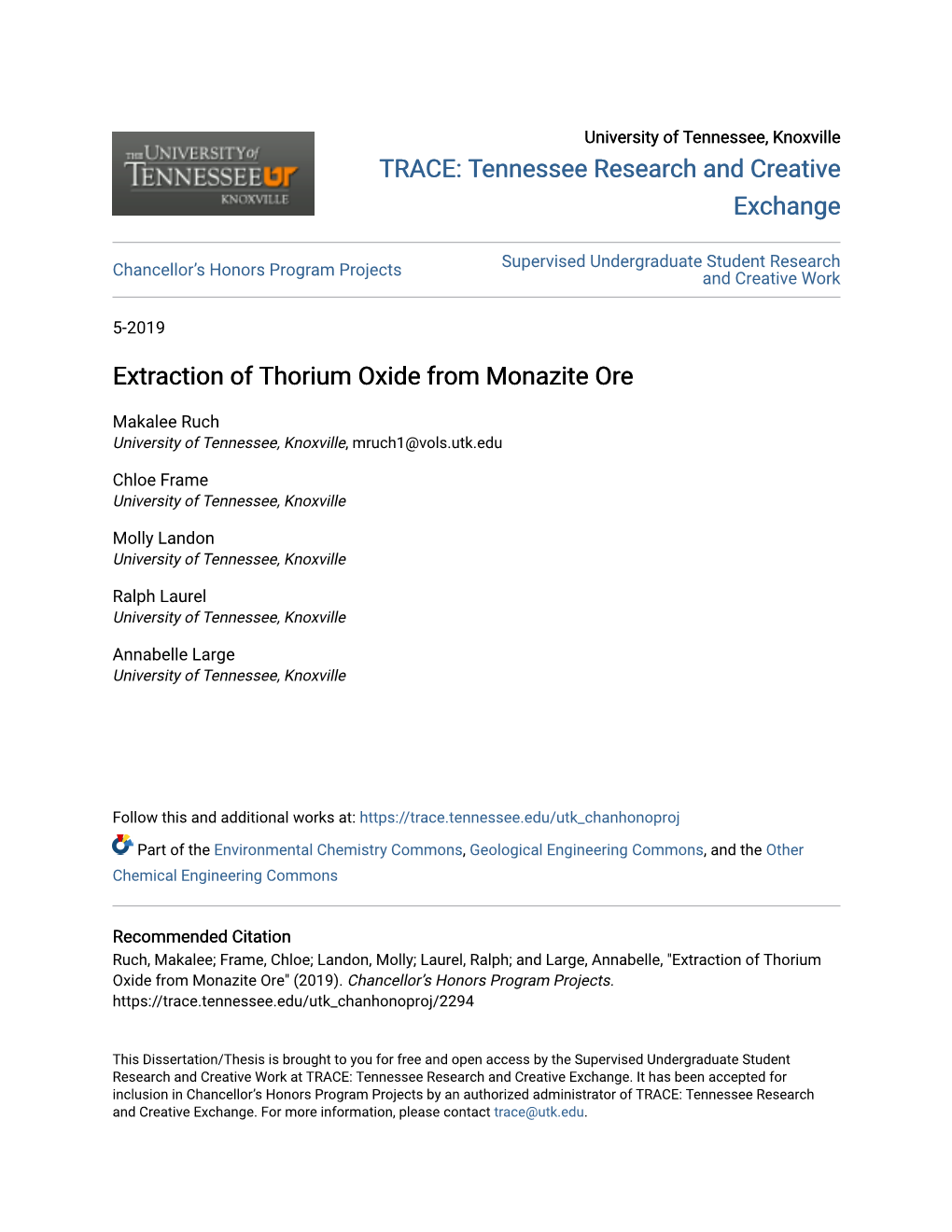 Extraction of Thorium Oxide from Monazite Ore