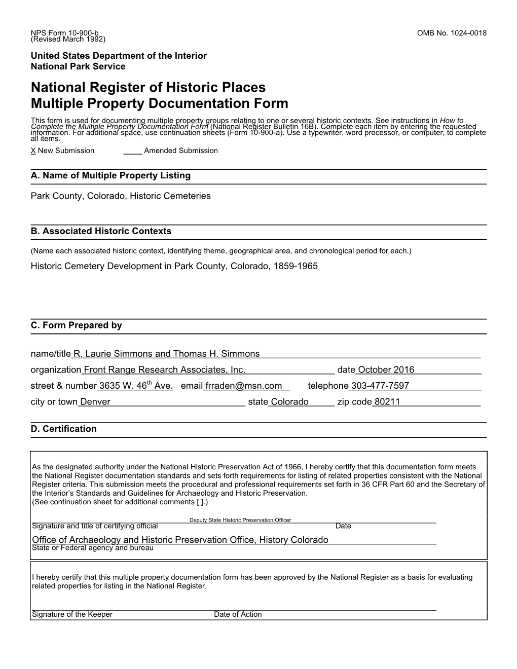 National Register of Historic Places Multiple Property Documentation Form