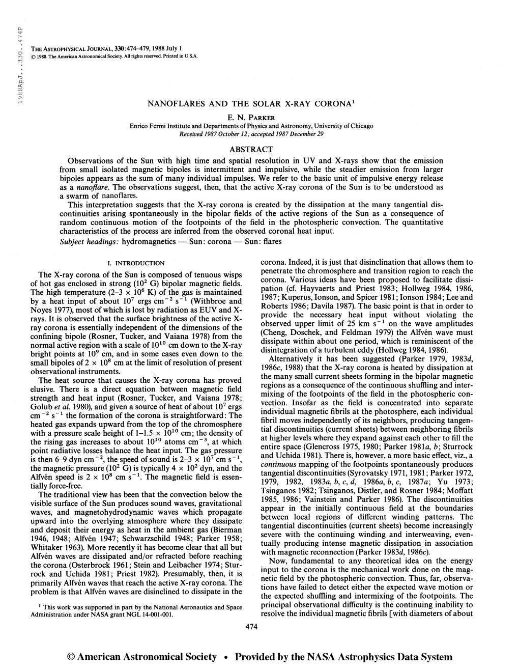 1988Apj. . .330. .474P the Astrophysical Journal, 330:474-479