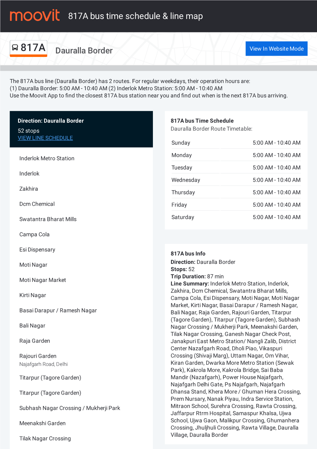 817A Bus Time Schedule & Line Route