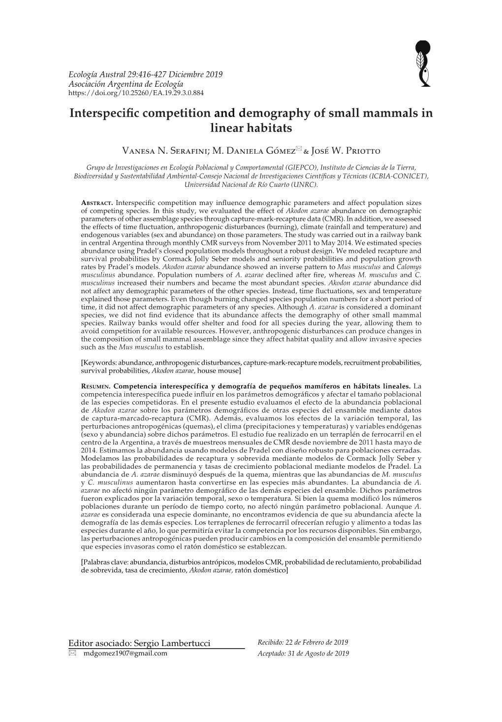 Interspecific Competition and Demography of Small Mammals In