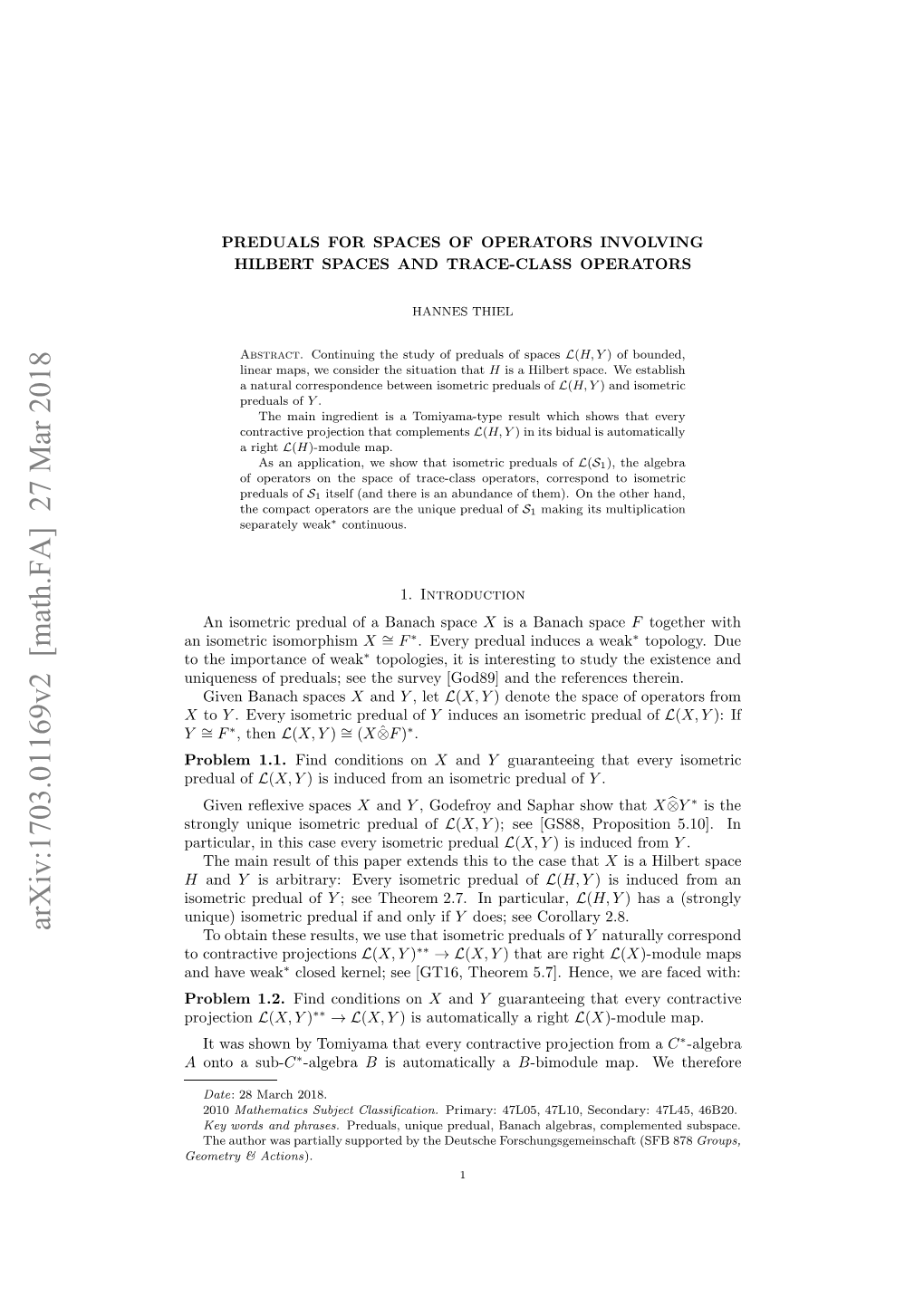 Preduals for Spaces of Operators Involving Hilbert Spaces and Trace