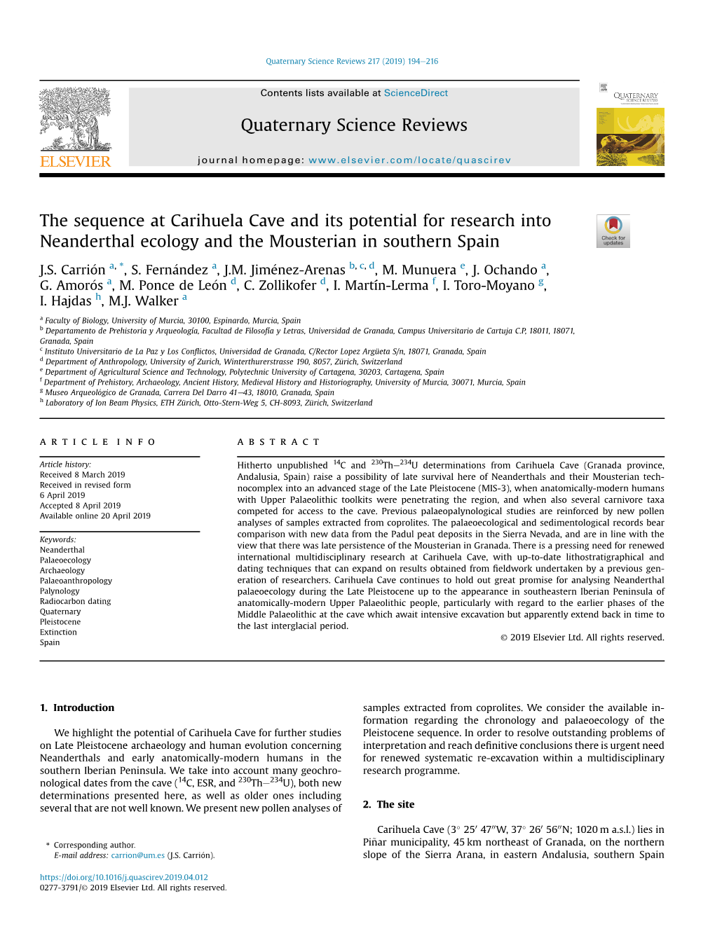 The Sequence at Carihuela Cave and Its Potential for Research Into Neanderthal Ecology and the Mousterian in Southern Spain