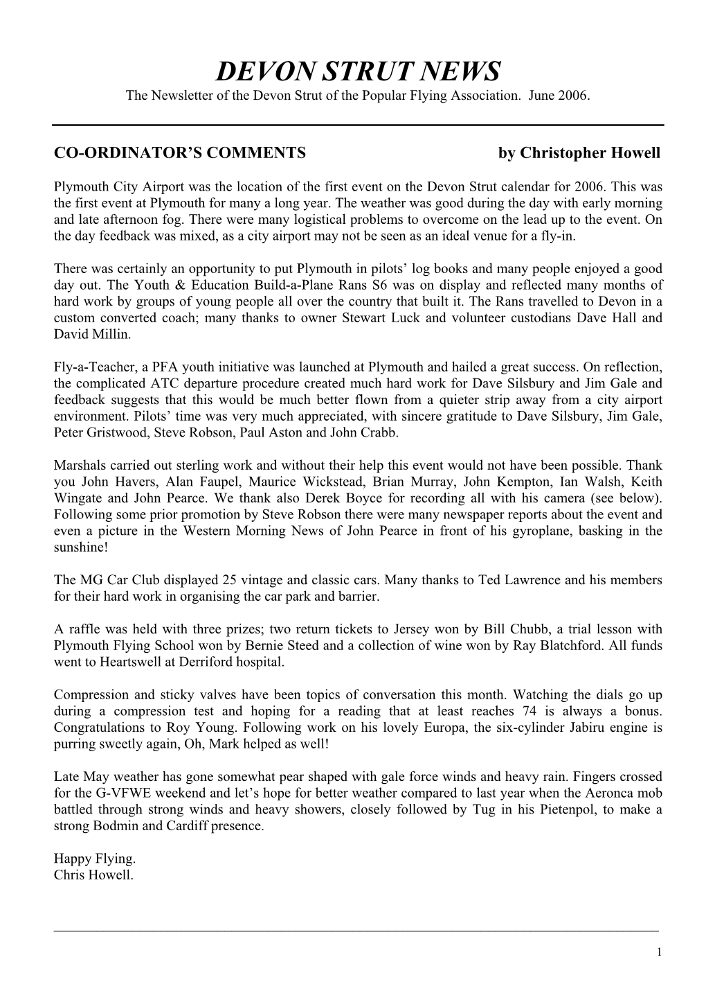 DEVON STRUT NEWS the Newsletter of the Devon Strut of the Popular Flying Association