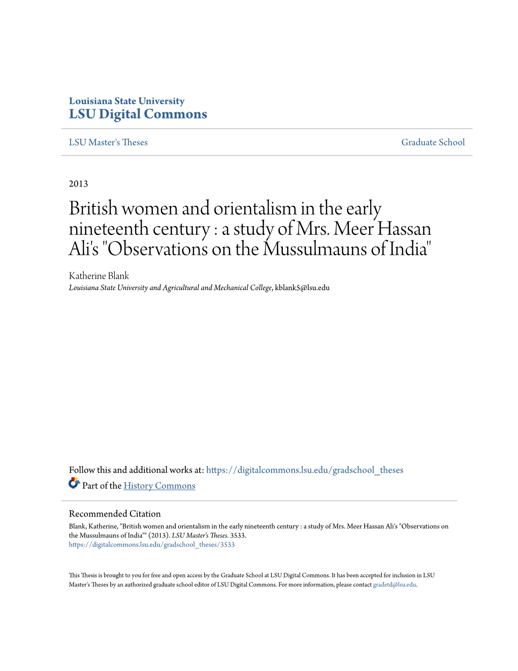 British Women and Orientalism in the Early Nineteenth Century : a Study of Mrs