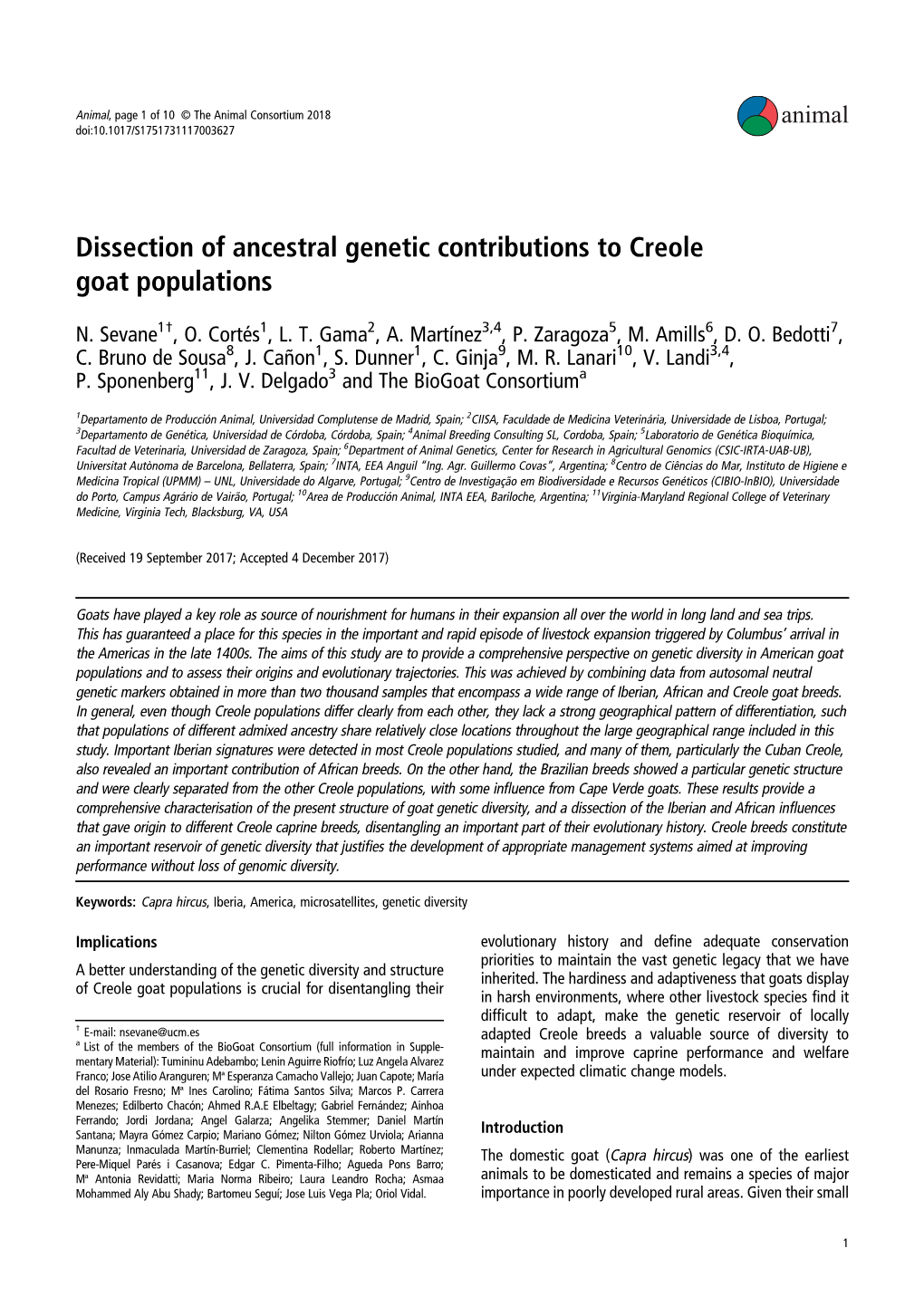 Dissection of Ancestral Genetic Contributions to Creole Goat Populations