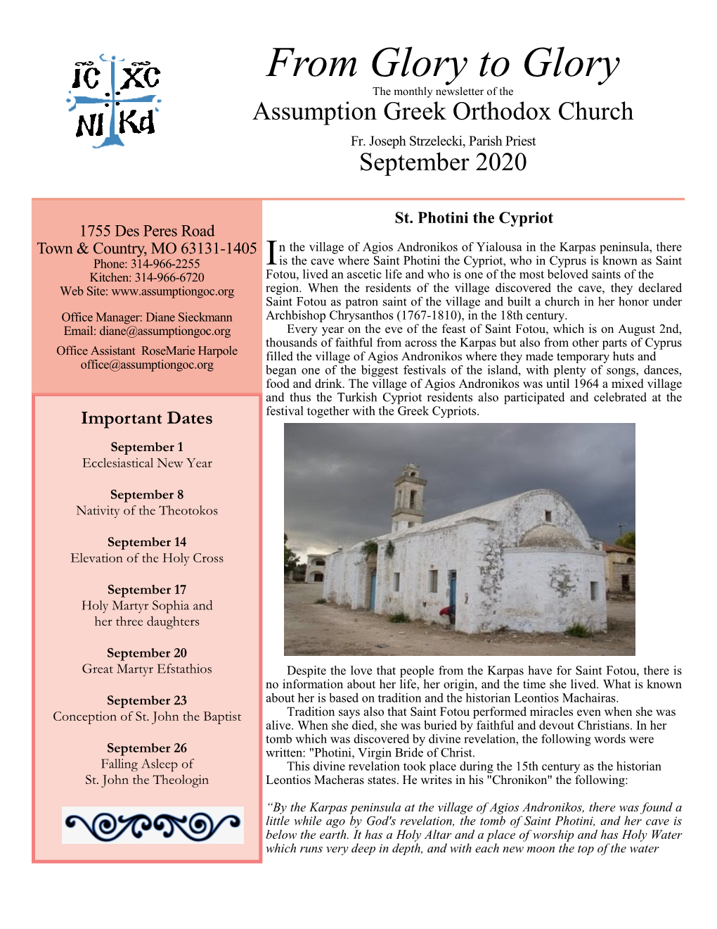 From Glory to Glory the Monthly Newsletter of the Assumption Greek Orthodox Church