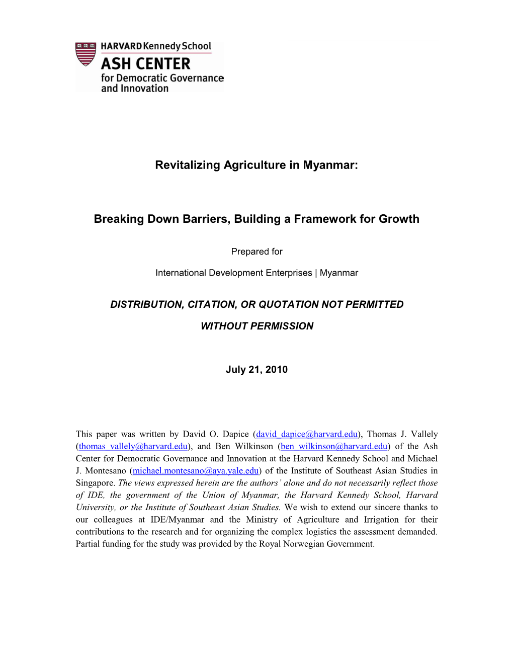 Revitalizing Agriculture in Myanmar